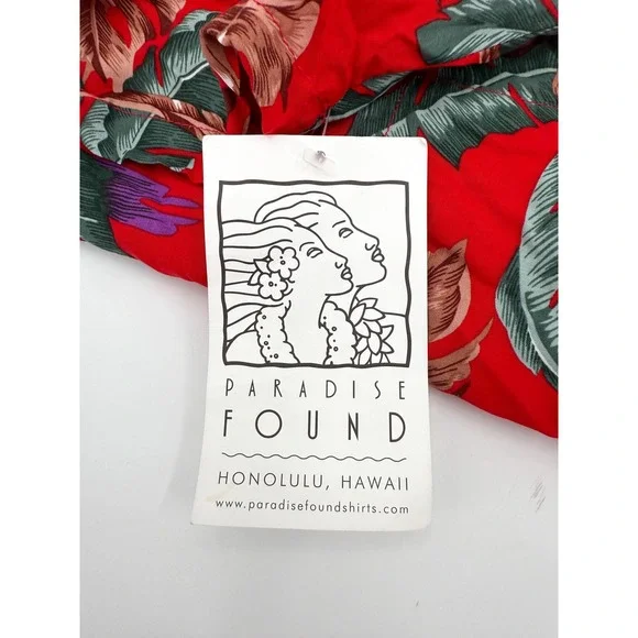 New Paradise Found Shirt Mens XL Red Hawaiian Aloha Parrot Rayon Made in Hawaii - Picture 10 of 11